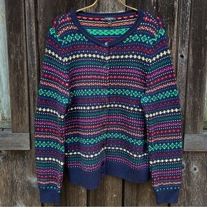 Talbots Sweater Cardigan Holiday Christmas Multi Grannycore Cottagecore sz Lp